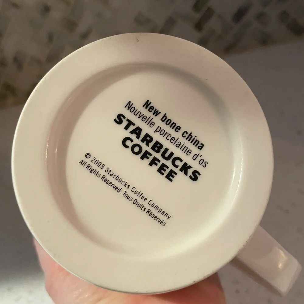 Starbucks White Bone China Embossed Mug Classic Coffee - some discoloration